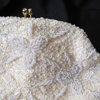 Vintage White Sequin and  Beaded Clutch Purse Evening Bag Art Deco Style Retro Cocktail Party Classic Style Glamour Dance WhenRosesBloom
