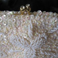 Vintage White Sequin and  Beaded Clutch Purse Evening Bag Art Deco Style Retro Cocktail Party Classic Style Glamour Dance WhenRosesBloom