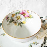 Vintage Floral Tea Cup Pink Roses with Gold Mid Century Tea Time Party Gift Victoria Downton Abbey Cottage Shabby Chic When Roses Bloom