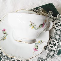 Vintage Floral Tea Cup Pink Roses with Gold Mid Century Tea Time Party Gift Victoria Downton Abbey Cottage Shabby Chic When Roses Bloom
