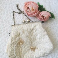 Vintage Purse White  Beaded Formal Evening Bag Elegant Handbag Wedding Tea Party Cocktail Party Deubutante Classic Bridal WhenRosesBloom