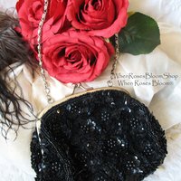 Black Beaded Purse Evening Bag Vintage Retro Cocktail Party Evening Purse Classic Style Glamour Dance Steampunk Cosplay WhenRosesBloom