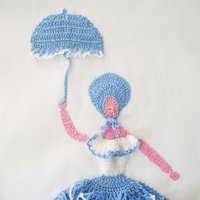 Vintage Pillowcases Crochet Lace Blue Parasol Lady Trousseau Pair NOS Shabby Chic Farmhouse Cottage Style Free Shipping in US WhenRosesBloom
