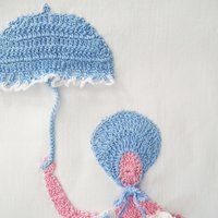 Vintage Pillowcases Crochet Lace Blue Parasol Lady Trousseau Pair NOS Shabby Chic Farmhouse Cottage Style Free Shipping in US WhenRosesBloom