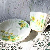 Tea Cup Yellow Floral English Bone China Old Royal Vintage Retro Tea Gift Classic Mid Century Modern Shabby Chic Tea  WhenRosesBloom