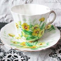 Tea Cup Yellow Floral English Bone China Old Royal Vintage Retro Tea Gift Classic Mid Century Modern Shabby Chic Tea  WhenRosesBloom