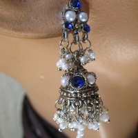 Vintage Silver Blue Pierced Earring Chandelier Boho Gypsy Hipster Casual Retro Jewelry Bollywood Beecham Cosplay FREE SHIP US WhenRosesBloom