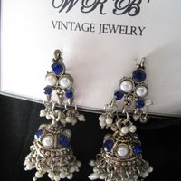 Vintage Silver Blue Pierced Earring Chandelier Boho Gypsy Hipster Casual Retro Jewelry Bollywood Beecham Cosplay FREE SHIP US WhenRosesBloom