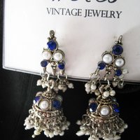 Vintage Silver Blue Pierced Earring Chandelier Boho Gypsy Hipster Casual Retro Jewelry Bollywood Beecham Cosplay FREE SHIP US WhenRosesBloom