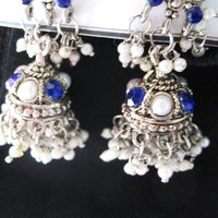 Vintage Silver Blue Pierced Earring Chandelier Boho Gypsy Hipster Casual Retro Jewelry Bollywood Beecham Cosplay FREE SHIP US WhenRosesBloom