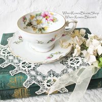 Vintage Floral Tea Cup Pink Roses with Gold Mid Century Tea Time Party Gift Victoria Downton Abbey Cottage Shabby Chic When Roses Bloom
