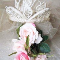 Vintage Wedding Bridal headpiece veil Crown Hat White lace Pearl accents 1st Communion crown veil Classic Mid Century Style WhenRosesBloom