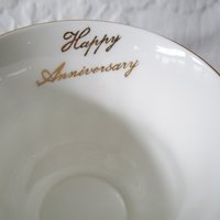 Vintage Tea Cup English Bone China Violets Happy Anniversary  Retro Tea Gift Classic Mid Century Modern Shabby Chic Tea  WhenRosesBloom