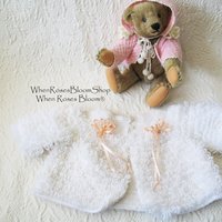 Vintage Baby Jacket Cardigan Matinee Jacket  Hand Crochet Baby Keepsake Heirloom Gift WhenRosesBloom
