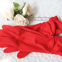Vintage Gloves Red Size 6-Sz 7.5 gathered wrist accent Tea Party Dance  Mid Century Audrey Hepburn Style Free ship US WhenRosesBloom