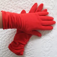 Vintage Gloves Red Size 6-Sz 7.5 gathered wrist accent Tea Party Dance  Mid Century Audrey Hepburn Style Free ship US WhenRosesBloom