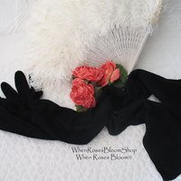 Gloves Black Sz 7 Formal Opera  Debutante Presentation Downton  Lady Mary Mid Century Retro Hollywood Glamour Free Ship US WhenRosesBloom