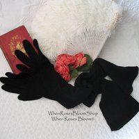 Gloves Black Sz 7 Formal Opera  Debutante Presentation Downton  Lady Mary Mid Century Retro Hollywood Glamour Free Ship US WhenRosesBloom