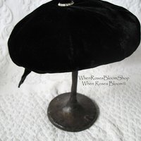 Vintage Hat Black Velvet Beret Eastern Airlines Stewardess Uniform Mid Century Pill Box 1960s Steampunk Cosplay Hat WhenRosesBloom