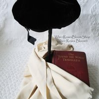 Vintage Hat Black Velvet Beret Eastern Airlines Stewardess Uniform Mid Century Pill Box 1960s Steampunk Cosplay Hat WhenRosesBloom