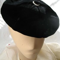 Vintage Hat Black Velvet Beret Eastern Airlines Stewardess Uniform Mid Century Pill Box 1960s Steampunk Cosplay Hat WhenRosesBloom