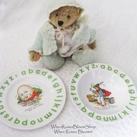 Vintage Baby Toddler Plate Bowl Nursery Rhyme Humpty Dumpty classic baby shower gift nursery decor Keepsake Heirloom WhenRosesBloom