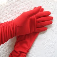 Vintage Gloves Red Size 6-Sz 7.5 gathered wrist accent Tea Party Dance  Mid Century Audrey Hepburn Style Free ship US WhenRosesBloom
