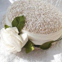 Vintage White Straw Hat with Rose Tailored Elegant Wedding Tea Mid Century Coplay Anna Daisy Mrs Patmore Downton Abbey Style  WhenRosesBloom