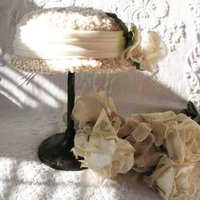 Vintage White Straw Hat with Rose Tailored Elegant Wedding Tea Mid Century Coplay Anna Daisy Mrs Patmore Downton Abbey Style  WhenRosesBloom
