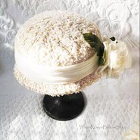 Vintage White Straw Hat with Rose Tailored Elegant Wedding Tea Mid Century Coplay Anna Daisy Mrs Patmore Downton Abbey Style  WhenRosesBloom
