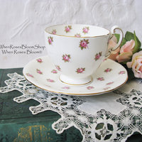 Vintage Tea Cup Ansley Pink Rosebud Hathaway English Bone china Tea Cup  Downton Shabby Chic Mid Century Tea Party Gift  WhenRosesBloom