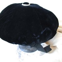 Vintage Hat Black Velvet Beret Eastern Airlines Stewardess Uniform Mid Century Pill Box 1960s Steampunk Cosplay Hat WhenRosesBloom