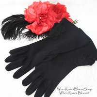 Vintage Black Gloves Gauntlet wrist beads  Elegant Hollywood Glamour Dance Evening Cocktail Steampunk Cosplay Free Ship US  WhenRosesBloom