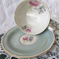 Vintage Tea Cup Turquoise Blue  Rose Footed Melrose German US Zone  Downton Elegant Shabby Chic Mid Century Tea Party Gift  WhenRosesBloom