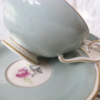 Vintage Tea Cup Turquoise Blue  Rose Footed Melrose German US Zone  Downton Elegant Shabby Chic Mid Century Tea Party Gift  WhenRosesBloom