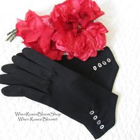 Vintage Gloves Black Size 7 Retro Mid Century Tea Dance Wedding Downton Miss Fisher Steampunk Cosplay Gloves Free Ship  US When Roses Bloom