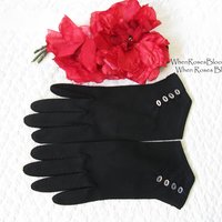 Vintage Gloves Black Size 7 Retro Mid Century Tea Dance Wedding Downton Miss Fisher Steampunk Cosplay Gloves Free Ship  US When Roses Bloom