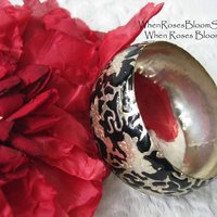 Silver Bangle Bracelet Black Enamel Classic Casual Jewelry Boho Gypsy Hipster Retro Vintage Jewelry  WhenRosesBloom