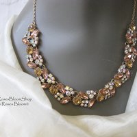 Rhinestone Necklace Vintage Wedding Aurora Borealis Statement Necklace Retro 50s 60s Hollywood Party Style Elegant  WhenRosesBloom