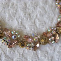 Rhinestone Necklace Vintage Wedding Aurora Borealis Statement Necklace Retro 50s 60s Hollywood Party Style Elegant  WhenRosesBloom