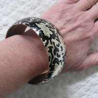 Silver Bangle Bracelet Black Enamel Classic Casual Jewelry Boho Gypsy Hipster Retro Vintage Jewelry  WhenRosesBloom