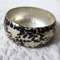 Silver Bangle Bracelet Black Enamel Classic Casual Jewelry Boho Gypsy Hipster Retro Vintage Jewelry  WhenRosesBloom