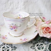 Royal Albert Vintage Tea Cup Pink Roses Blue 1917-1933  Rare  English Bone China Retro Tea Time Gift Dainty Shabby Chic Style WhenRosesBloom