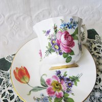 Vintage Floral Tea Cup Spring Roses English Bone China Tea Gift Dainty Elegant Shabby Chic Retro Mid Century Classic British WhenRosesBloom