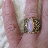 Vintage Costume Statement Ring Retro 60 Hollywood Party Style Elegant Wedding Jewelry Faux Opal Moonstone Aurora Borealis WhenRosesBloom