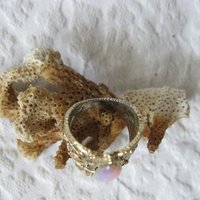 Vintage Costume Statement Ring Retro 60 Hollywood Party Style Elegant Wedding Jewelry Faux Opal Moonstone Aurora Borealis WhenRosesBloom