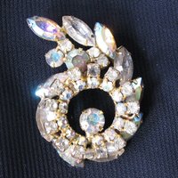 Rhinestone Brooch Vintage Costume Jewelry Aurora Borealis Statement Pin Bridal  Mid Century Retro Style Lapel Dress Pin When Roses Bloom