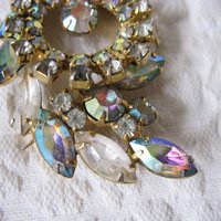 Rhinestone Brooch Vintage Costume Jewelry Aurora Borealis Statement Pin Bridal  Mid Century Retro Style Lapel Dress Pin When Roses Bloom
