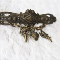 Vintage Victorian Angel Pin Brooch Costume Jewelry Gold Tone Vintage Victoria  Retro 1928 Style Lapel Dress Pin When Roses Bloom