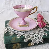 Vintage Footed Tea Cup Pink Floral  Made Japan Mid Century Retro Elegant Tea Gift Victoria Downtown Tea Cottage Shabby Chic WhenRosesBloom